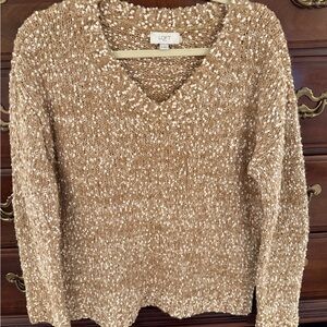 LOFT Women's Speckled Tan V-Neck Sweater